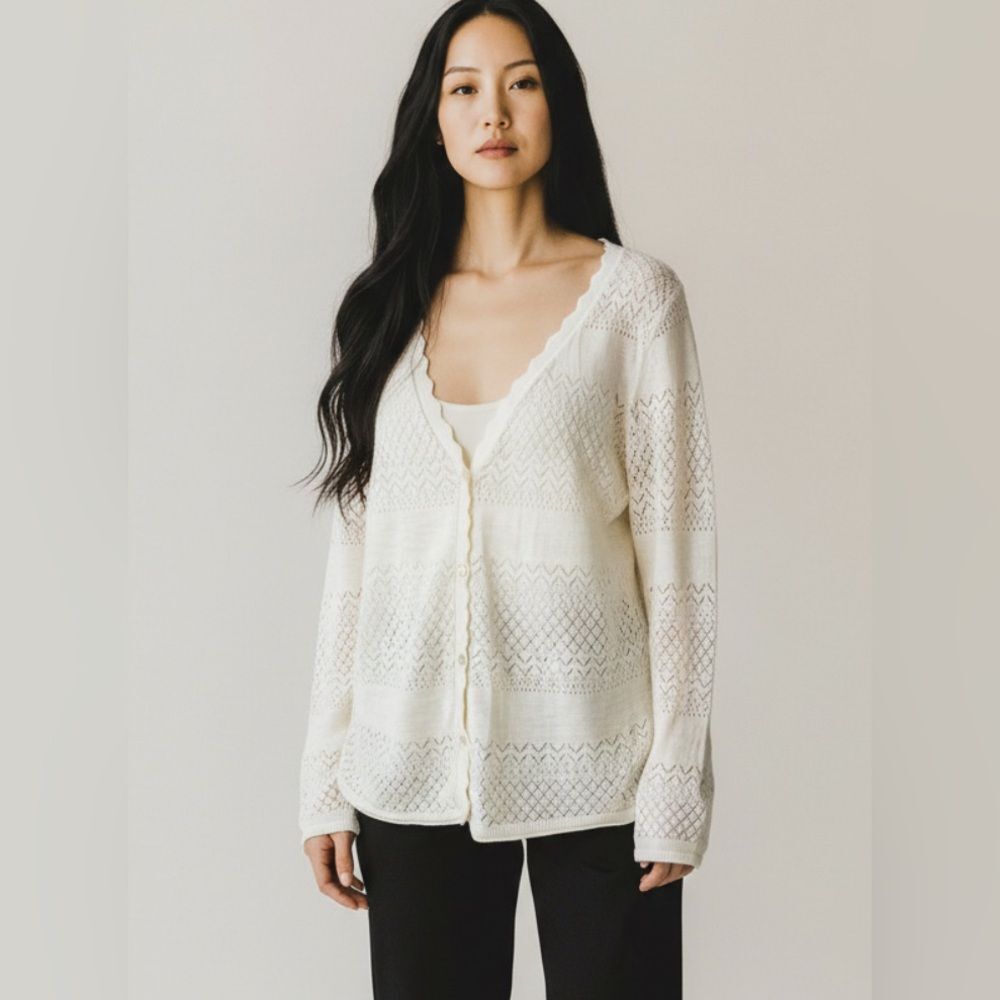 Frye - V Neck Button Cardigan In Ivory Cream Sz L